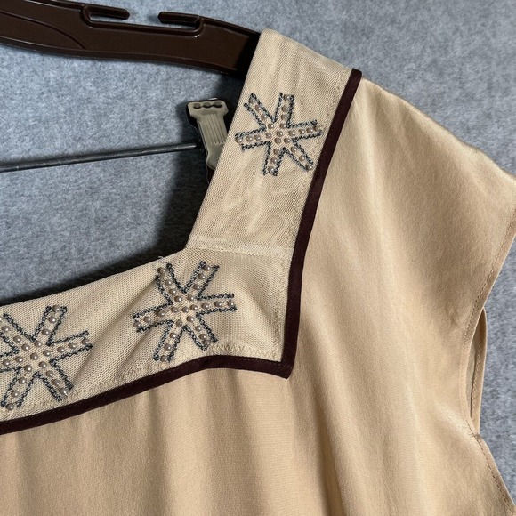 Anthropologie Diodore Dress Womens 12 Romantic Camel Silk Alpine Tie Back - Picture 14 of 16